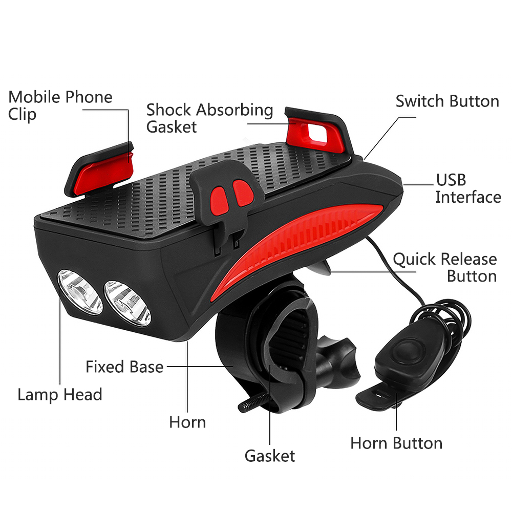 rechargeable bicycle horn lamp with mobile phone bracket (3)