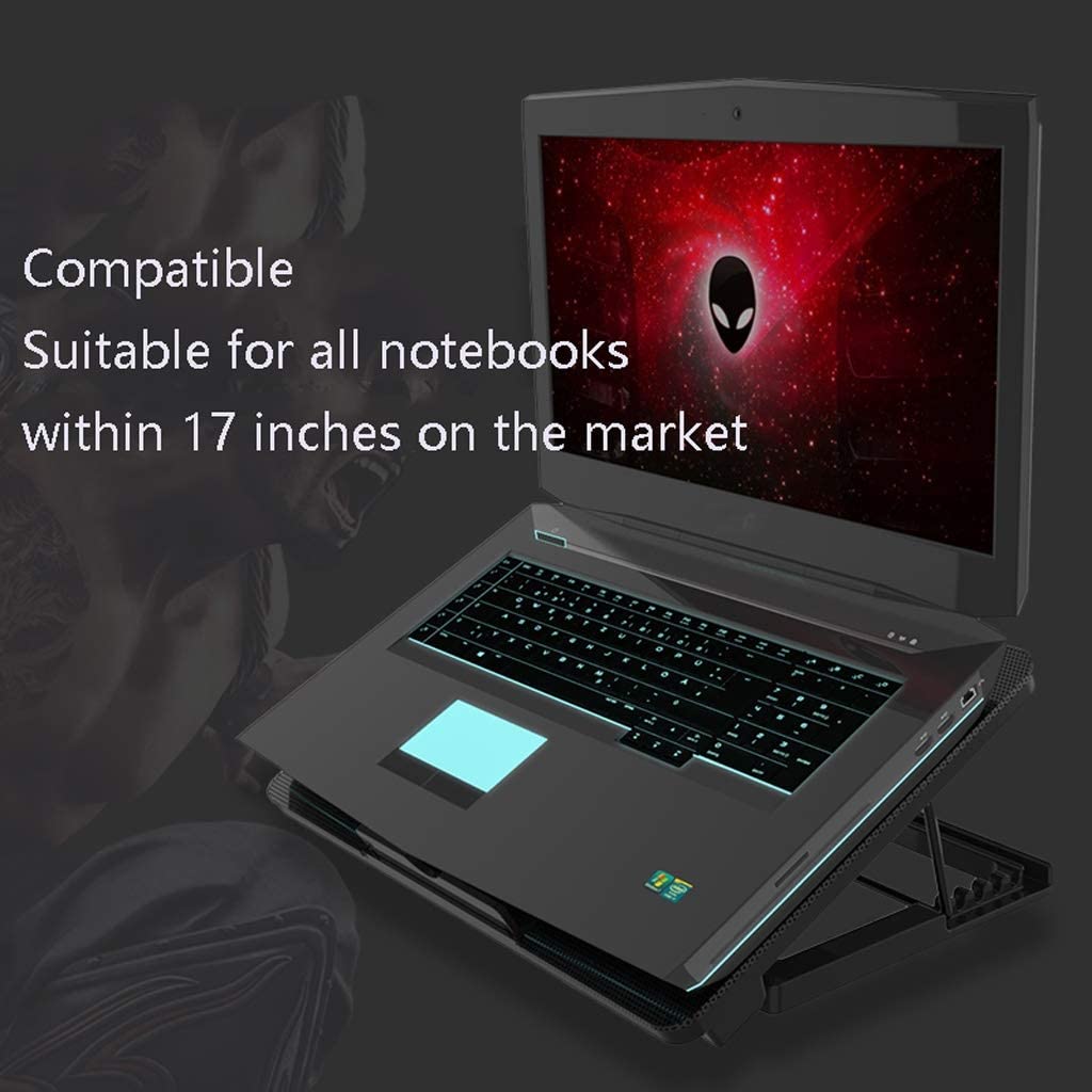 Gaming Laptop Cooler Mute Five Fan LED Light Notebook Cooling Pad Double USB Port Adjustable Laptop SH 001%20(10)