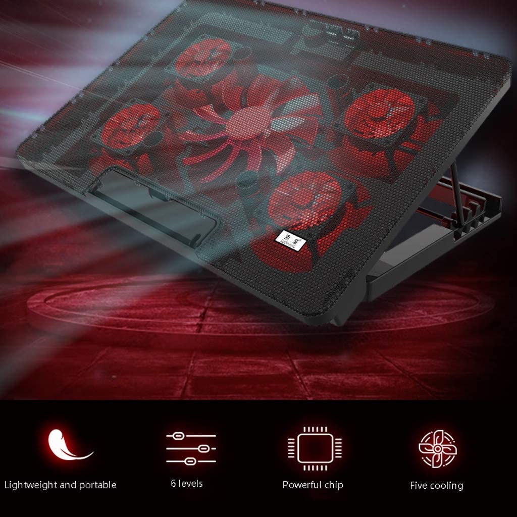 Gaming Laptop Cooler Mute Five Fan LED Light Notebook Cooling Pad Double USB Port Adjustable Laptop SH 001%20(7)