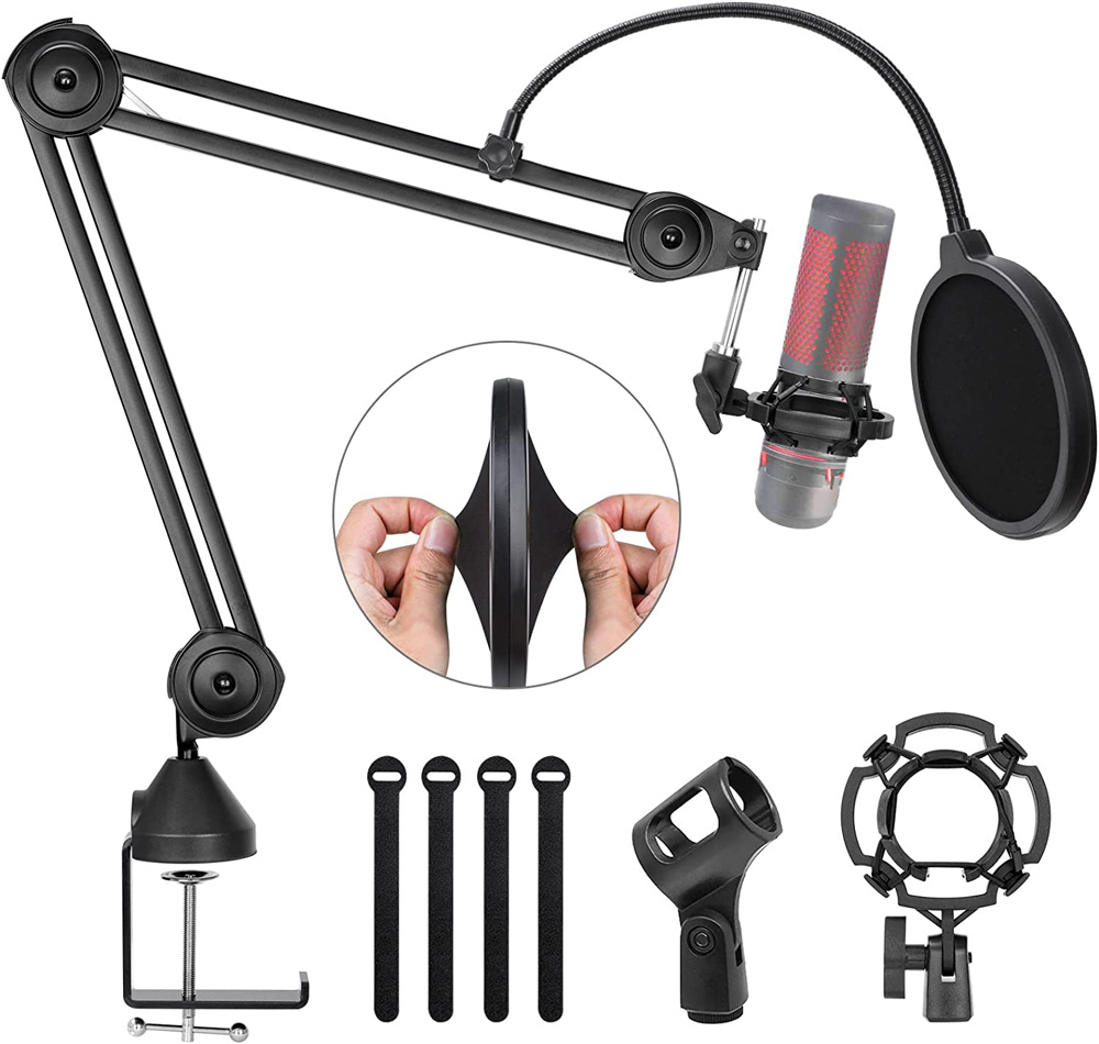 microphone arm stand for blue yeti snowball sm7b heavy duty mic boom arm stands desk suspension mic scissor arm stands (4)