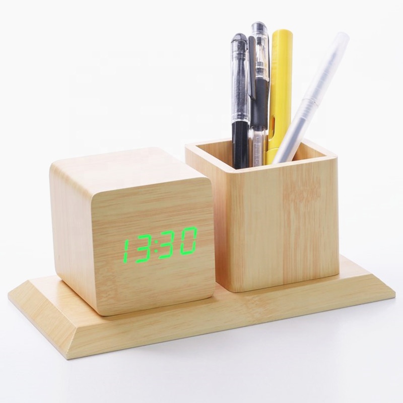 Office Decor Pen Holder Digital clock woody%20(4)