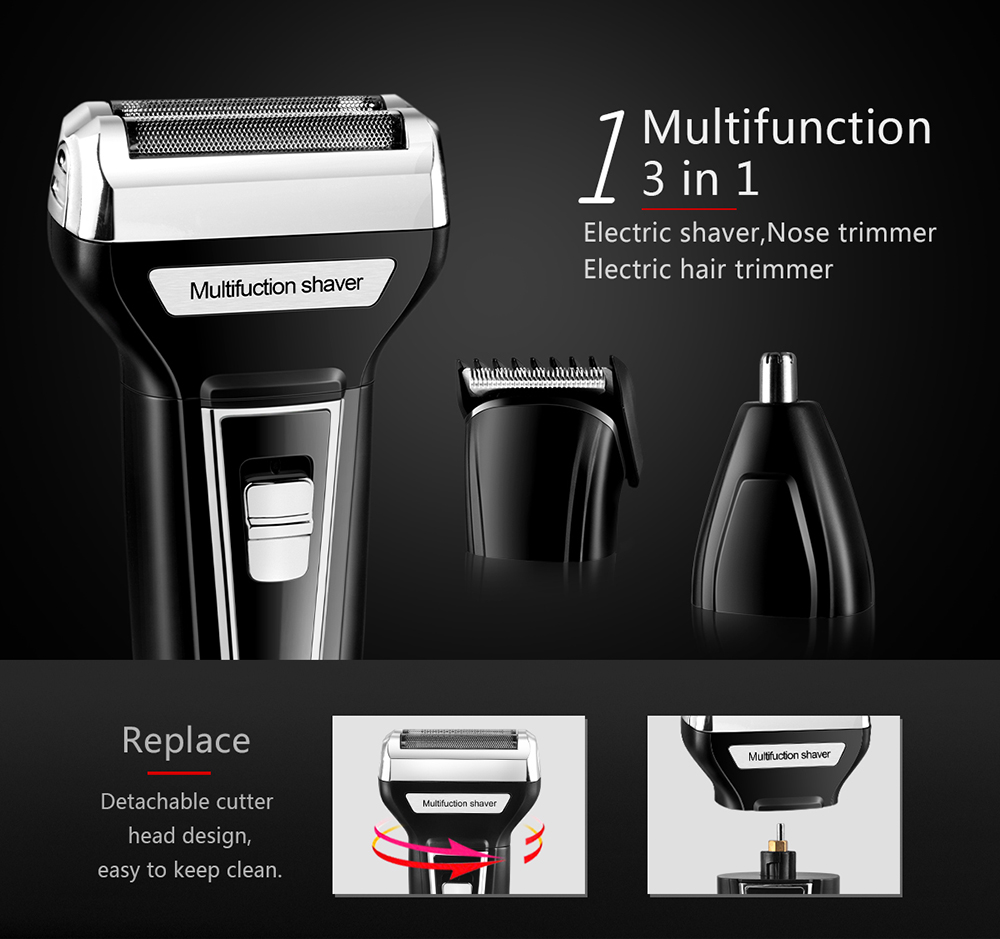 Kemei KM 6559 3 In 1 Multifunction Electric Shaver Hair Clipper Nose Trimmer Dual Blade usb electric shaver%20(4)
