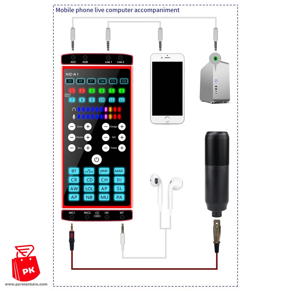 Muslady NC A1 Mini Sound Mixer Bt Usb 3 5Mm Trrs Poort Met Geluidseffecten Voor Live%20(6) ParsianKala,com