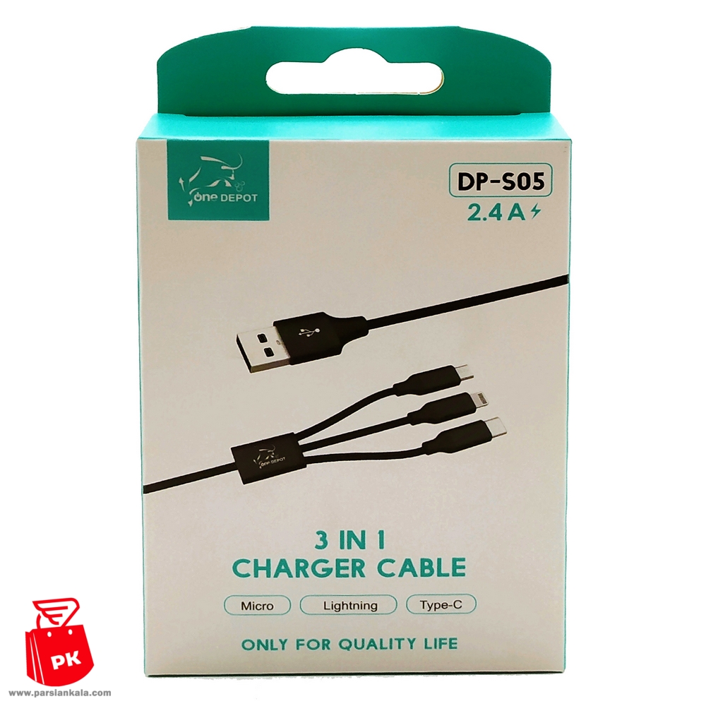 3 in 1 charging cable with Splitter Charging Adapter lightning Micro Type C ParsianKala.com