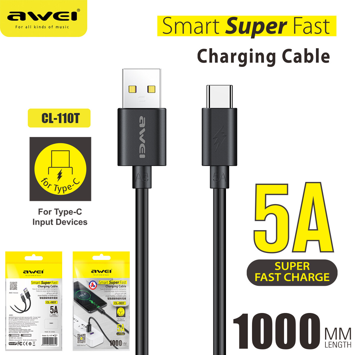 Awei CL 110t USB Type C USB 5A Fast Charging Cable