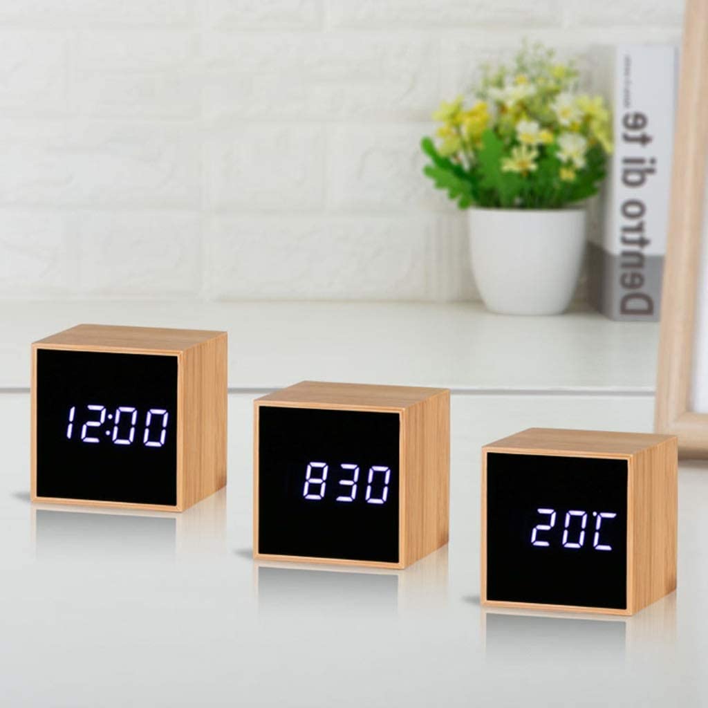 Wooden Clock Student Bedside Simple Digital Electronic Clock Mirror LED Display%20(5)