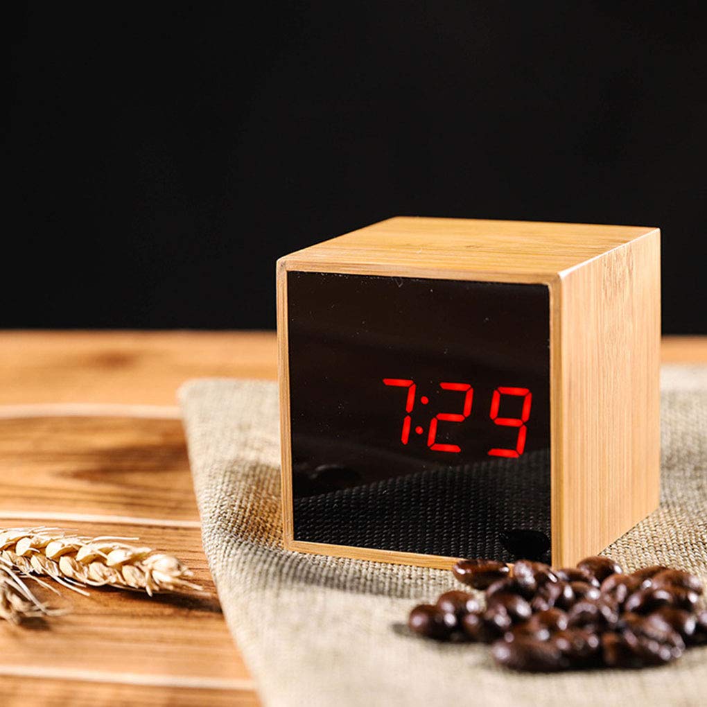 Wooden Clock Student Bedside Simple Digital Electronic Clock Mirror LED Display%20(7)