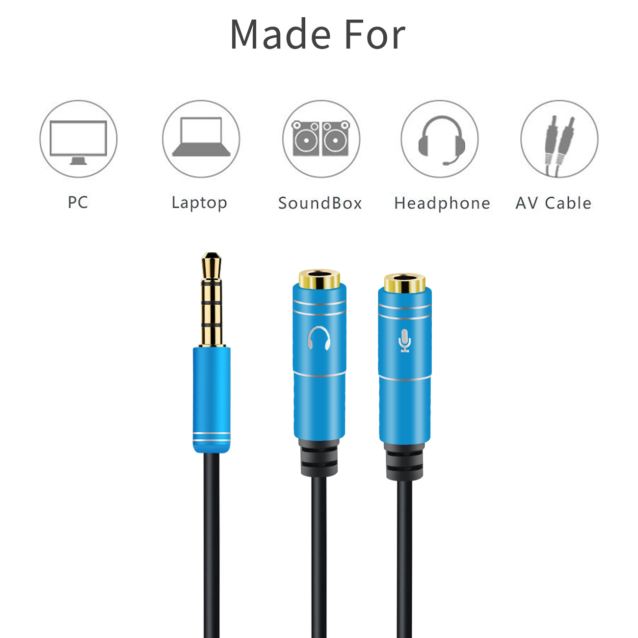 3 5 mm jack headphone mic audio y splitter cable 1 male to 2 female with separate headset microphone adapter 30 cm%20(12)