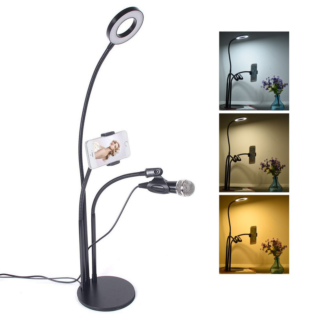 3in1 Dimmable LED Selfie Ring Light With Cell Phone Microphone Holder%20(5)