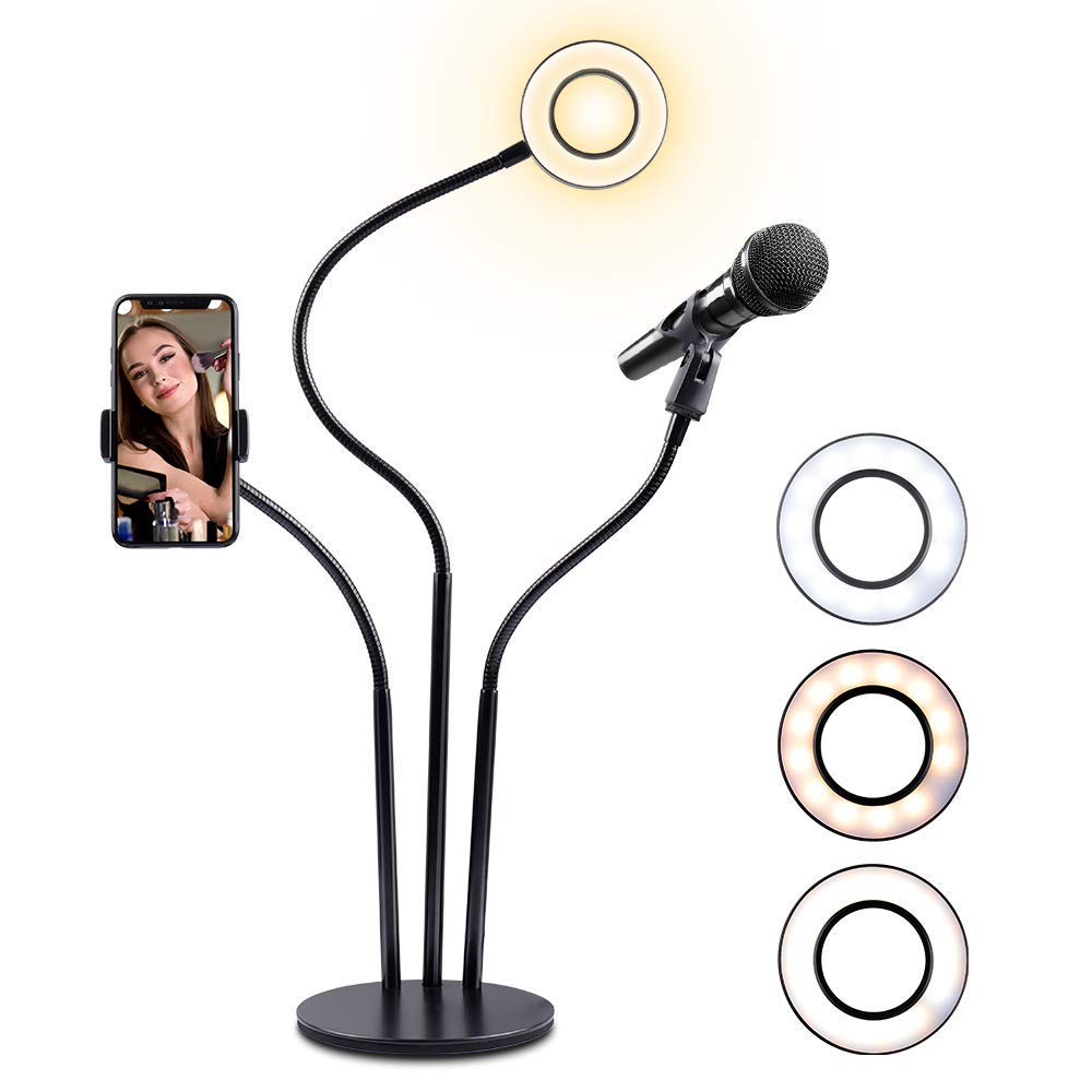 3in1 Dimmable LED Selfie Ring Light With Cell Phone Microphone Holder%20(7)