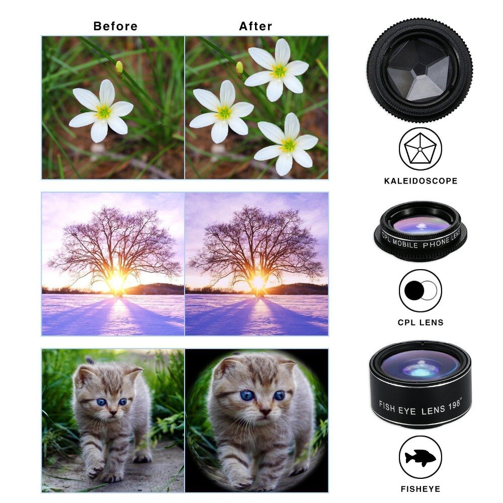 LIGINN 7 in 1 Phone Camera Lens Kit Fish Eye Wide Angle macro Lens CPL Kaleidoscope XH 700%20(2)