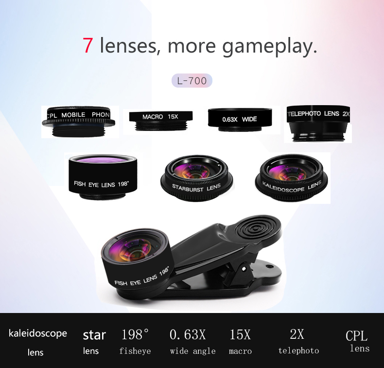 LIGINN 7 in 1 Phone Camera Lens Kit Fish Eye Wide Angle macro Lens CPL Kaleidoscope XH 700%20(9)