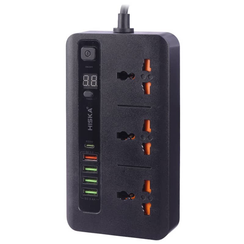 Hiska CH 5520 3 Way Electricity Adapter 2m With 4 USB And 1 Type C Port 5