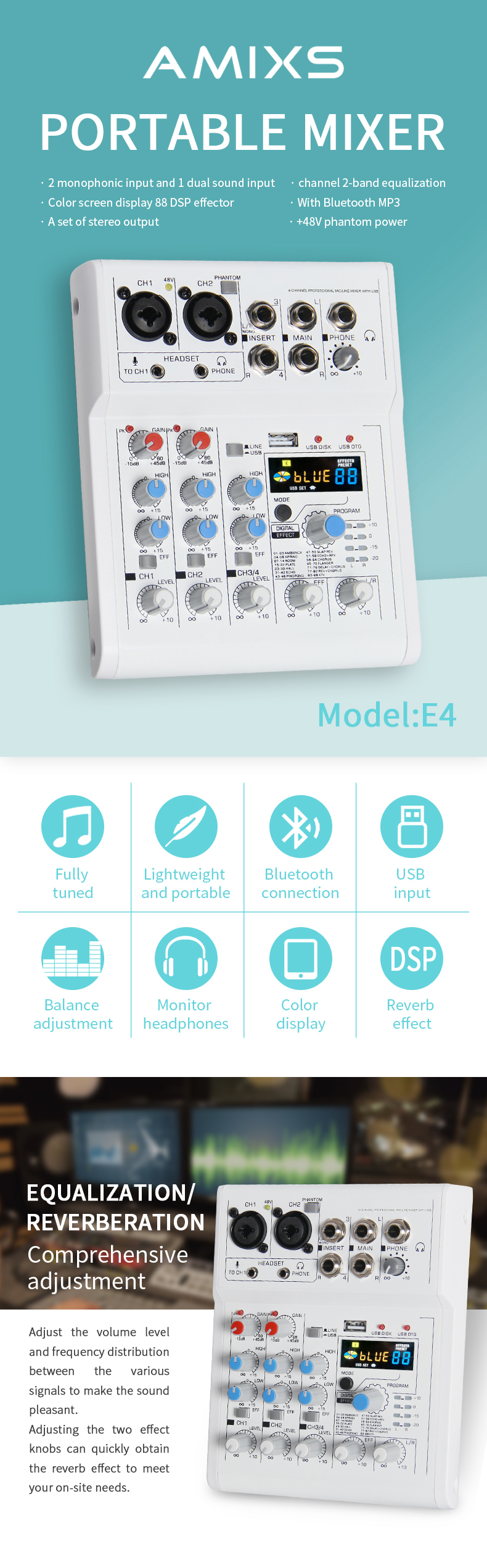e4 4 channel sound mixer portable professional mini 9 2