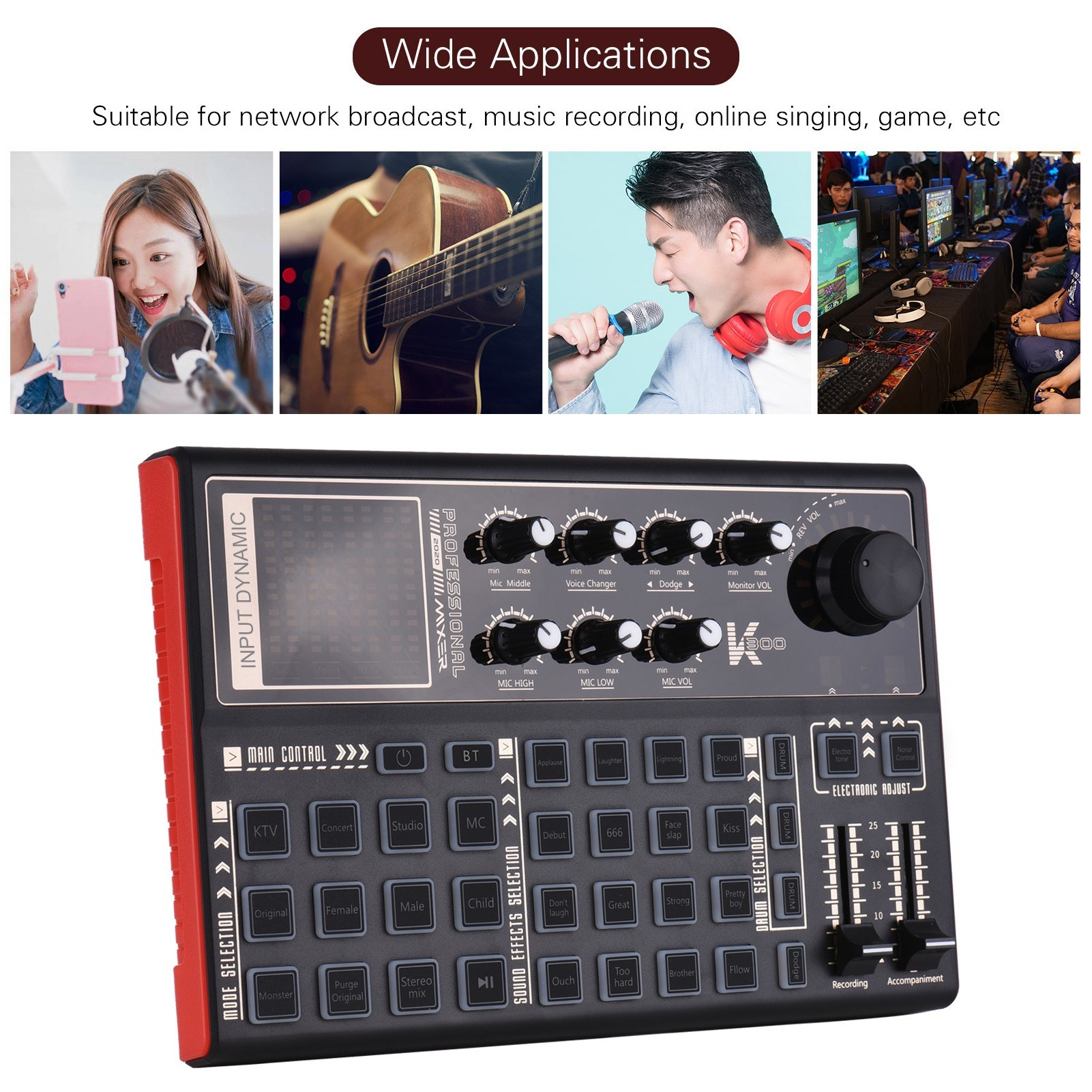 k300 voice changing multiple effect live sound card 2