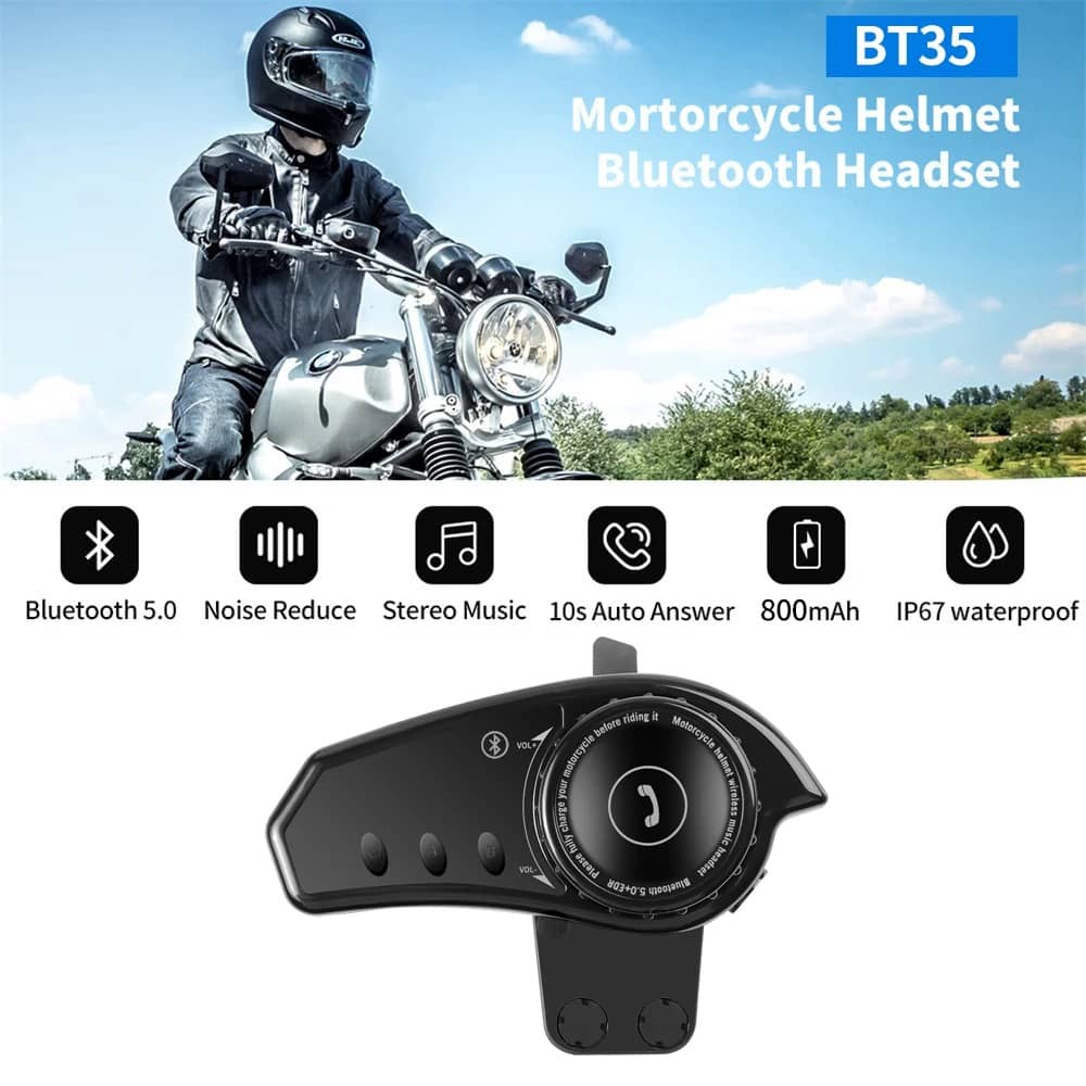 bt35 motorcycle helmet wireless headset stereo bt5 0 hands free call kit waterproof noice reduction 800mah with tri color ambient light earphone 16