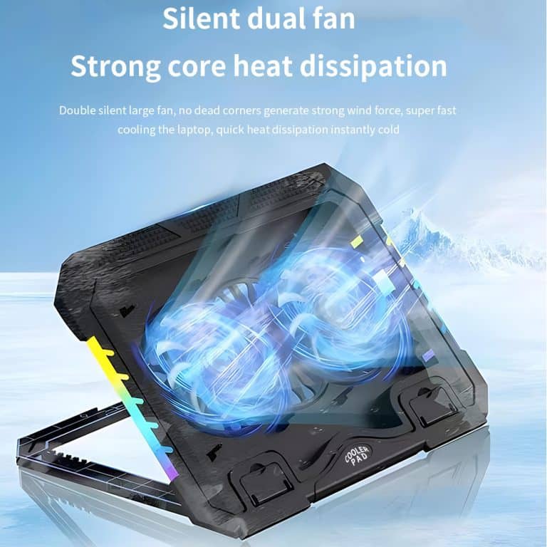 Adjustable Height RGB Laptop Cooling Pad Stand Dual USB GAMING S900 8