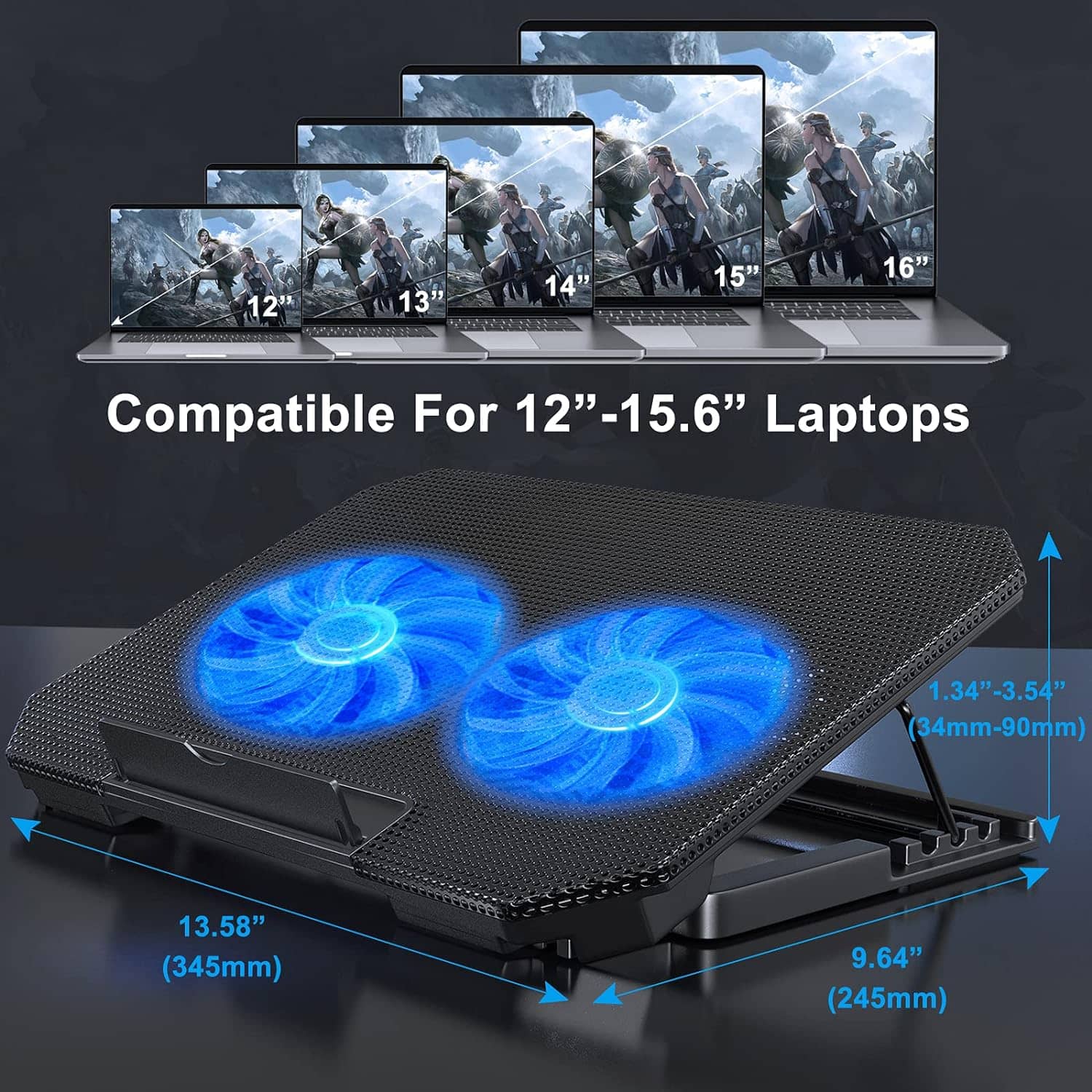 N11 Adjustable Mute Notebook Dual Fan Cooler Desktop Laptop Cooling Stand Blue Light 11
